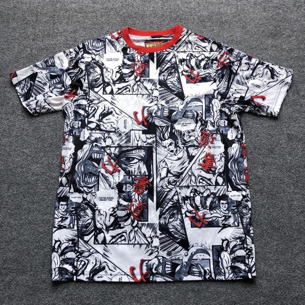 Fresh Prints Shirt Mens Small White Allover Manga Anime Comic Graphic Art Tee